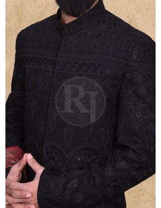 Black Sequence Embroidered Sherwani