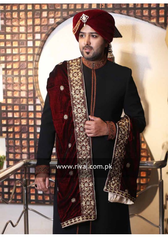 Black Rib Handwork Sherwani