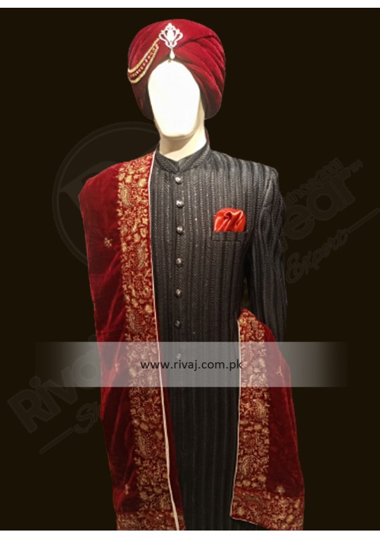 Black Galaxy Stripe Embroidered Sherwani