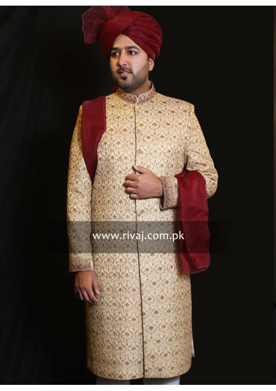 Fawn Supreme Embroidered Handwork Sherwani