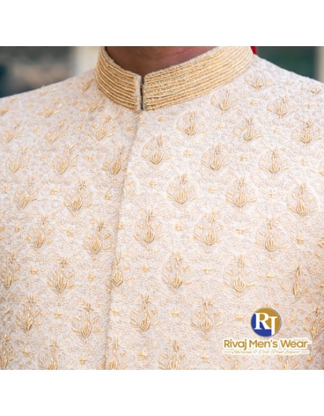 Fawn Embroidered Handwork Sherwani