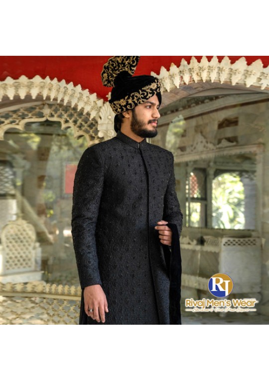 Black Handwork Embroidered Sherwani