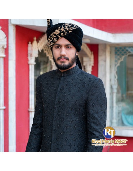 Black Handwork Embroidered Sherwani