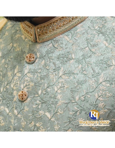 Light Green Floral Pattern Sherwani