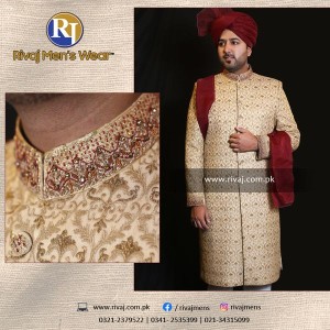 Fawn Supreme Embroidered Handwork Sherwani