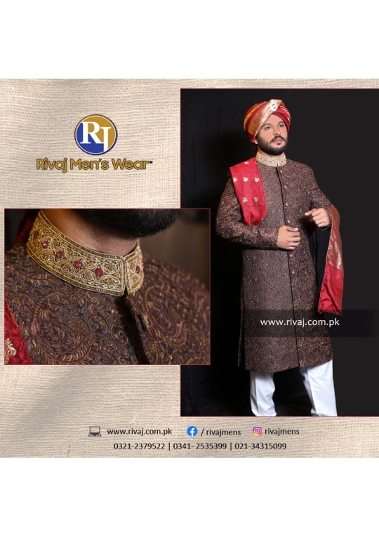 Chocolate Brown Galaxy Embroidered Sherwani