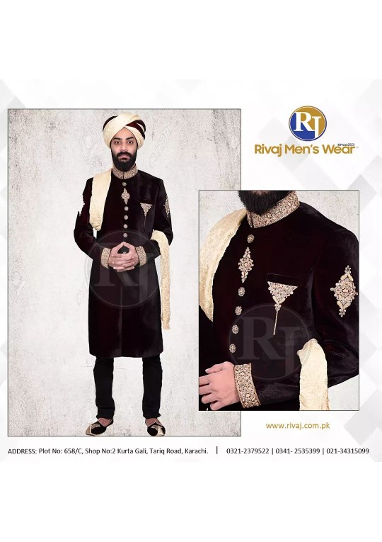 Black Velvet Handwork Sherwani