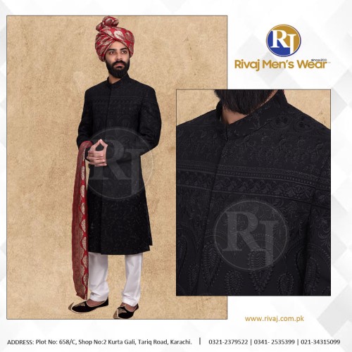 Black Sequence Embroidered Sherwani