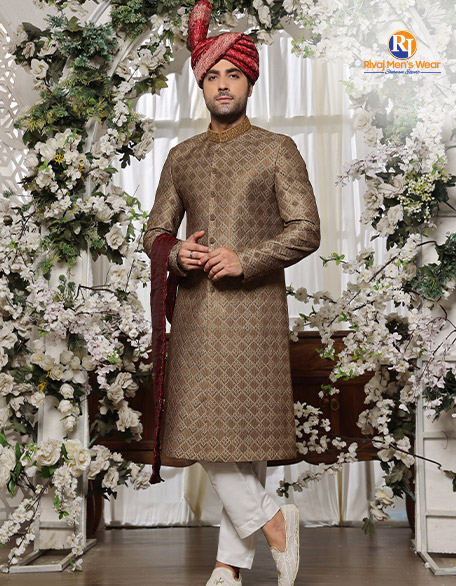 Golden Threads Embellished Brown Sherwani