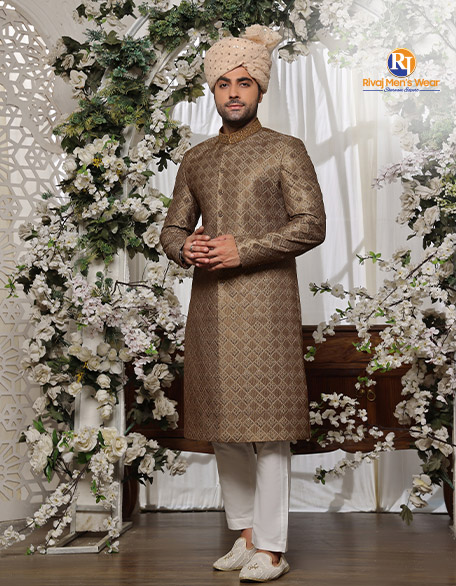 Golden Threads Embellished Brown Sherwani