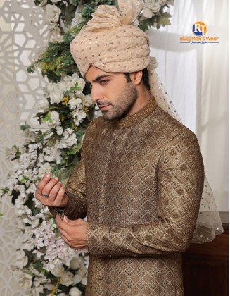 Golden Threads Embellished Brown Sherwani