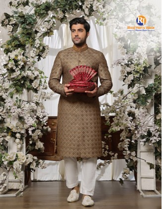 Golden Threads Embellished Brown Sherwani