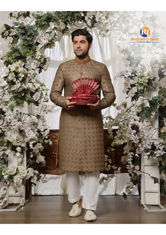 Golden Threads Embellished Brown Sherwani