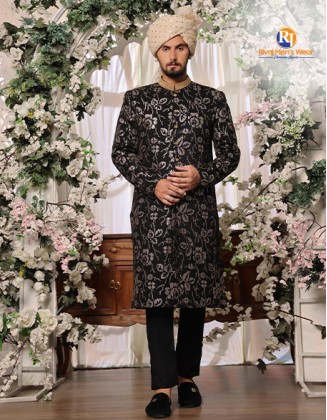 3D Ebony Floral Sherwani