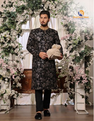 3D Ebony Floral Sherwani