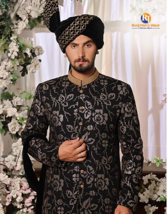 3D Ebony Floral Sherwani