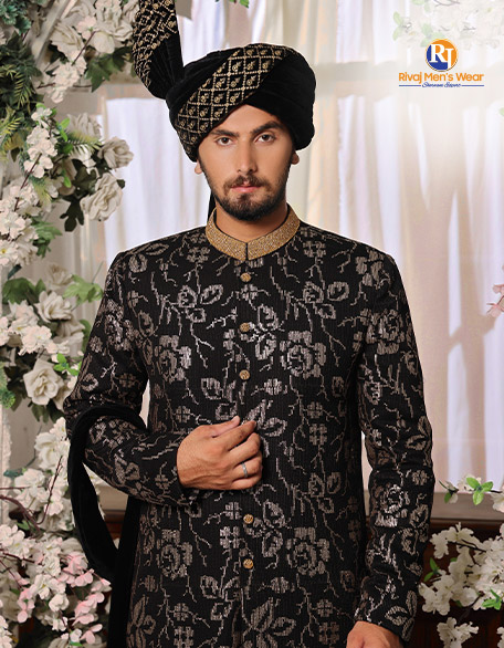 3D Ebony Floral Sherwani