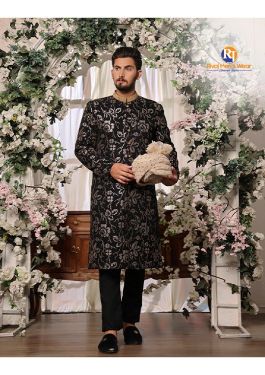 3D Ebony Floral Sherwani