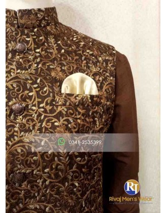 Dark Brown Embroidered Waistcoat