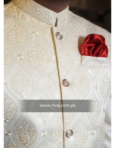 Cream Embroidered Fabric Waistcoat