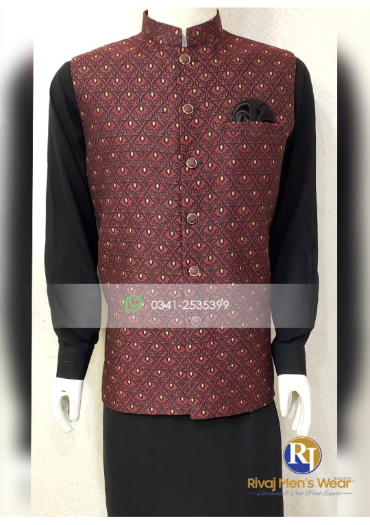 Maroon Jacquard Waistcoat