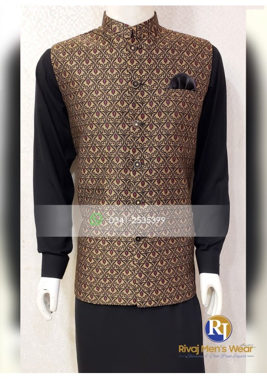 Brown Jacquard Waistcoat