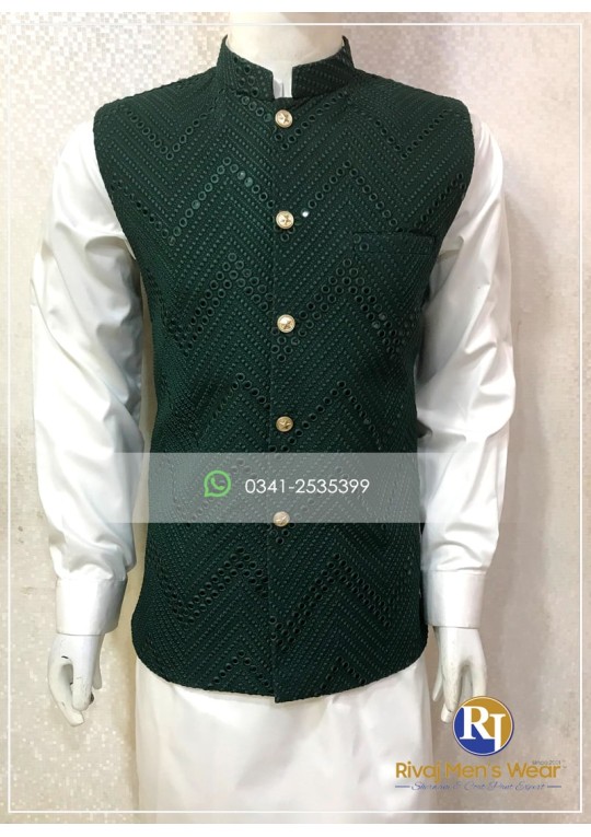 Green Mirror Work Waistcoat