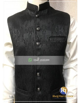 Black Jacquard Fancy Buttons Waistcoat