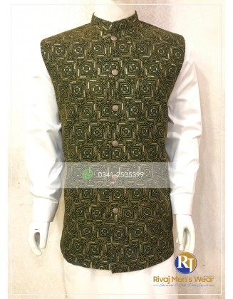 Dark Green Multi Color Embroidered Waistcoat