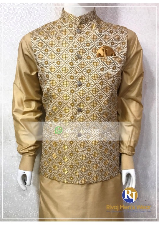 Fawn Gold Jacquard Waistcoat