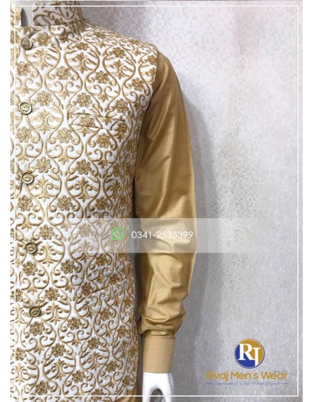 Offwhite with Gold Embroidered Waistcoat