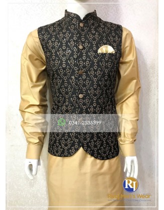 Black with Gold Galaxy Embroidered Waistcoat
