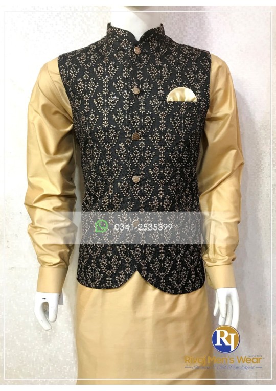 Black with Gold Galaxy Embroidered Waistcoat