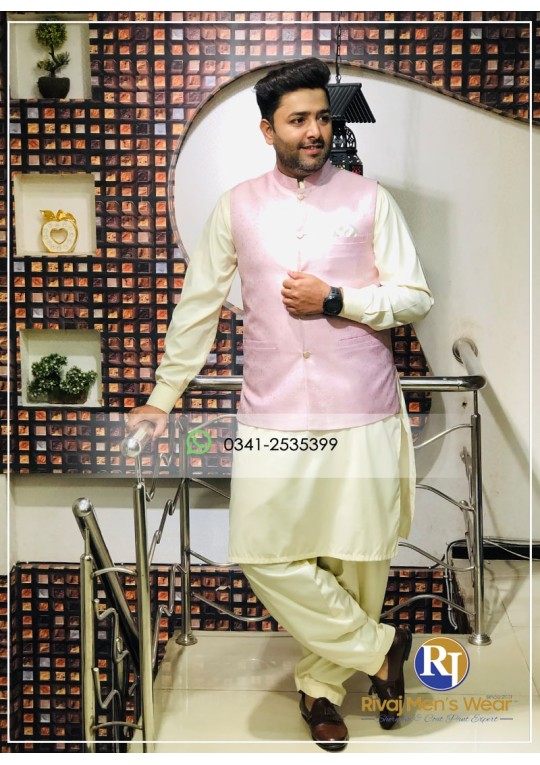 Light Pink Jamawar Waistcoat