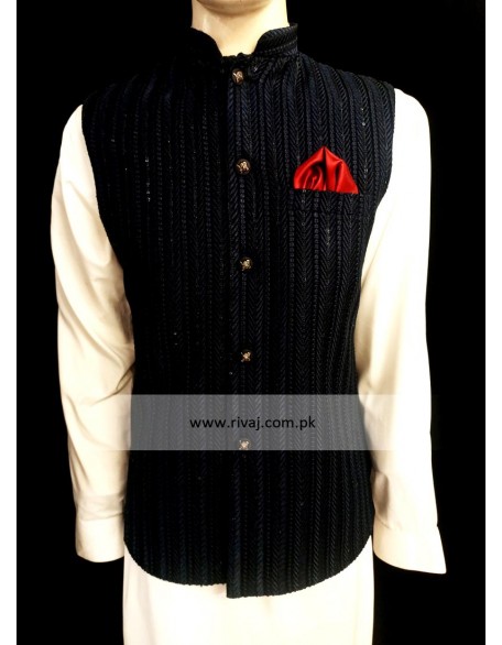 Black Stripe Embroidered Fabric Waistcoat