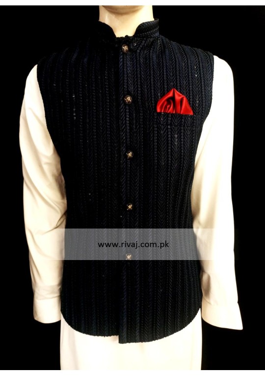 Black Stripe Embroidered Fabric Waistcoat