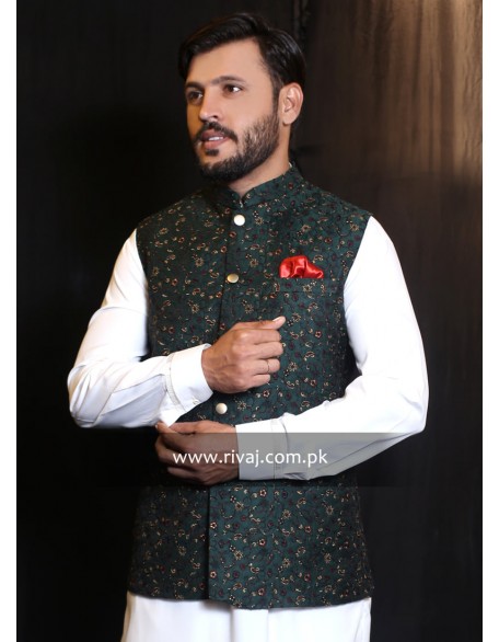 Green Embroidered Fabric Waistcoat