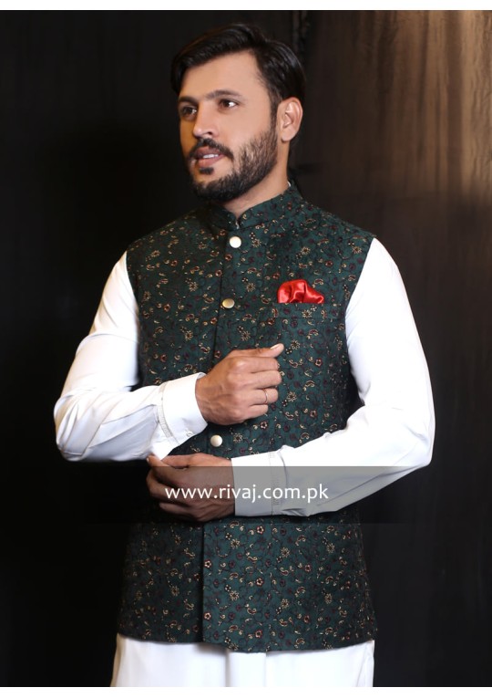 Green Embroidered Fabric Waistcoat