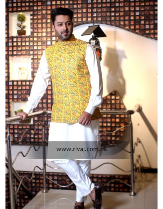 Yellow Embroidered Fabric Multi Color Waistcoat