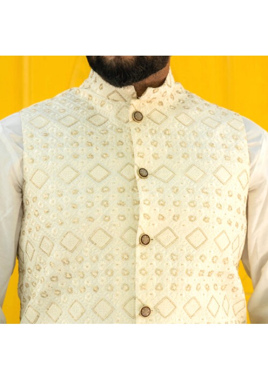 Cream Gold Embroidered waistcoat