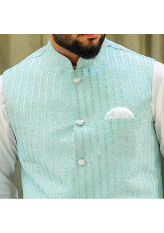 Jacquard sky blue waistcoat