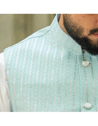 Jacquard sky blue waistcoat