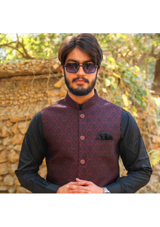 Mehroon Jacquard waistcoat