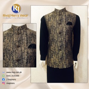 Black Textured Jacquard Fabric Waistcoat