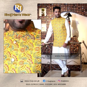 Yellow Embroidered Fabric Multi Color Waistcoat