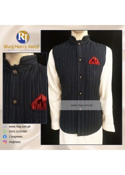 Black Stripe Embroidered Fabric Waistcoat