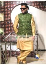 Military Green Raw Silk Embroidered Waistcoat