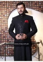 Black Embroidered Fabric Prince Coat