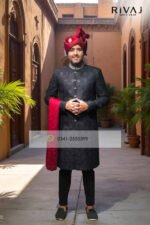 Black Galaxy Embroidered Handwork Sherwani