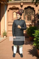 Black and Maroon Embroidered Fabric Handwork Sherwani